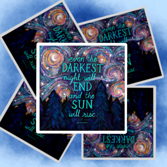 Even the Darkest Night Will End and the Sun Will Rise Victor Hugo Quote Sticker - Starry Night Painterly Design. Sets of 1/3/5 Available