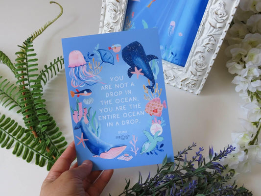 Duo Hand‑Painted Ocean Life Art Prints with Rumi Quote • Under the Sea Marine Wall Decor • Watercolor & Gouache Sea Creature Pair of Print