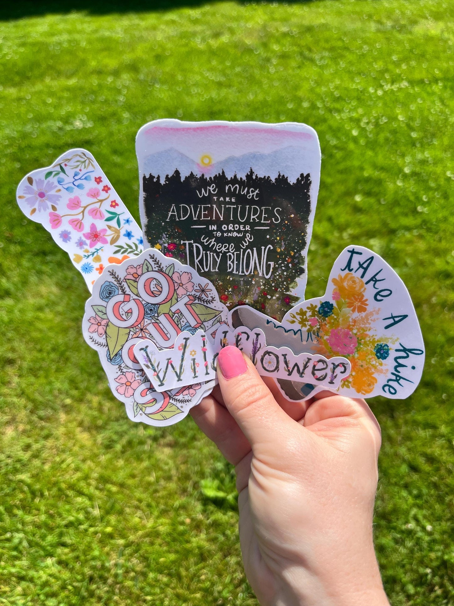 Adventure & Wildflower Sticker Pack • Water Color and Gift Ready Hiking Quotes + Blooming Flowers • Nature Wanderlust