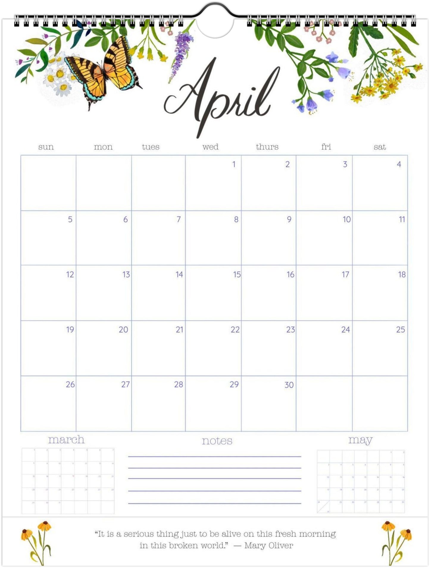 2026 Nature-Inspired Wall Calendar – Botanical & Floral Artwork | 12-Month Hanging Calendar with Hand-Painted Illustrations (Pre-Order Ships Sept. 15)