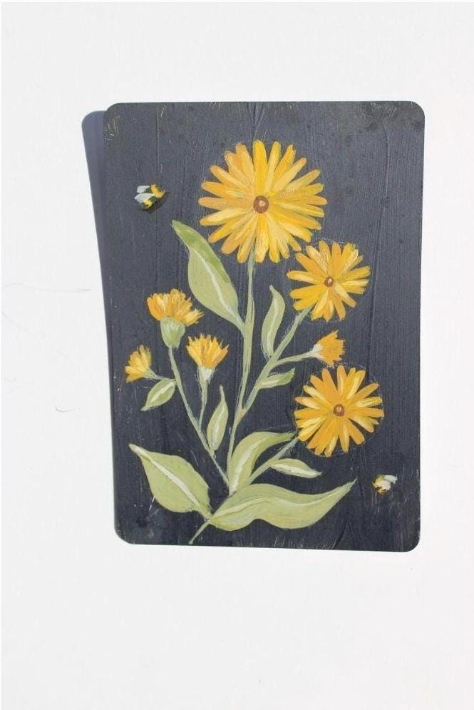 Notebook with yellow floral design on a dark background