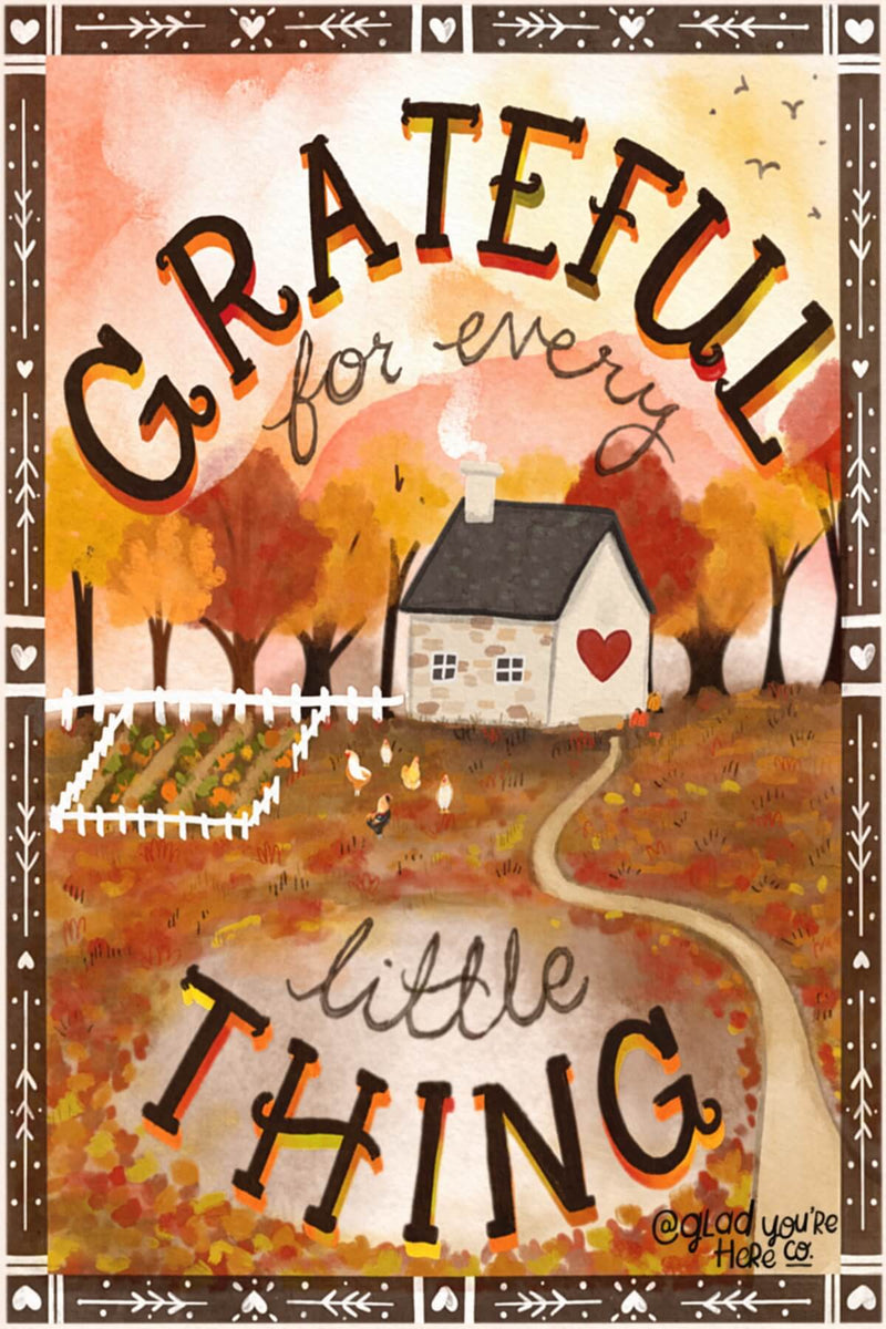 november wild petals artwork, gratitude with a farm house