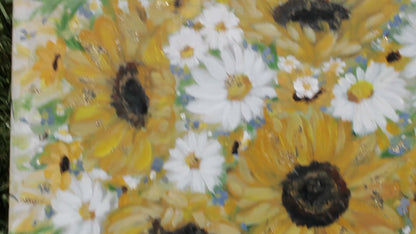 Sunflower and Daisies Abstract Original Painting Acrylic