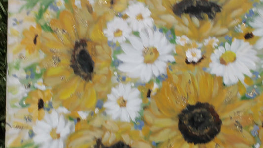 Sunflower and Daisies Abstract Original Painting Acrylic