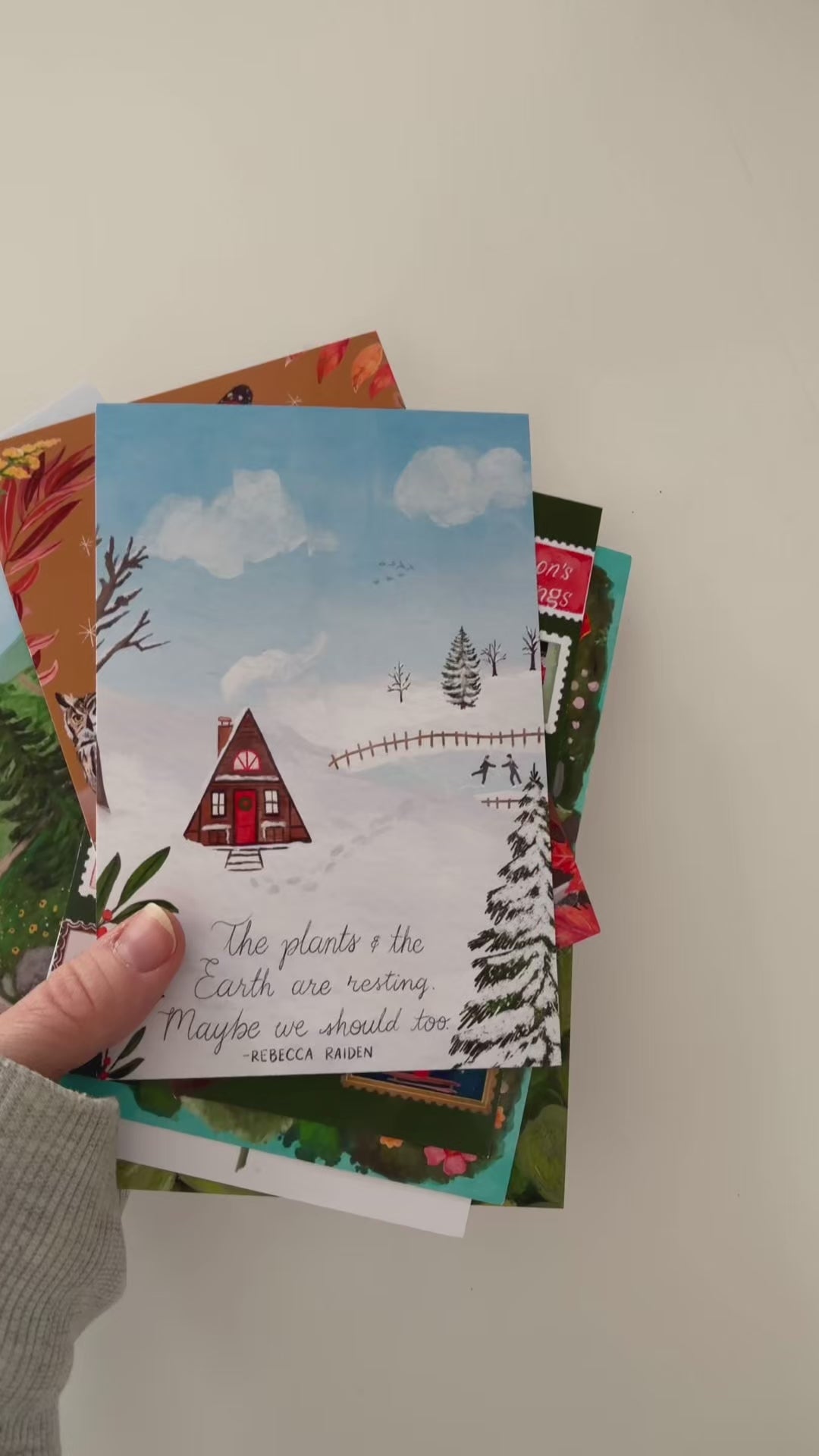 Video of 8 month of postcard artwork for Wild Petals Postal Service, a snail mail club for deep feelers