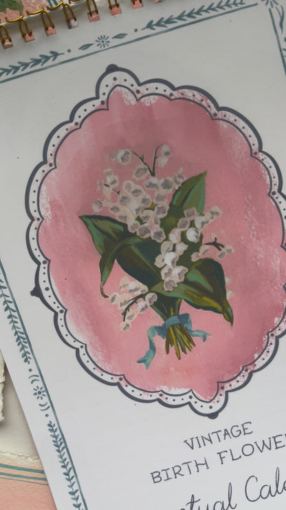 Birth Month Flower Perpetual Calendar | Vintage Floral Wall Hanging Calendar | Birthday Calendar | Notes & Special Dates Organizer