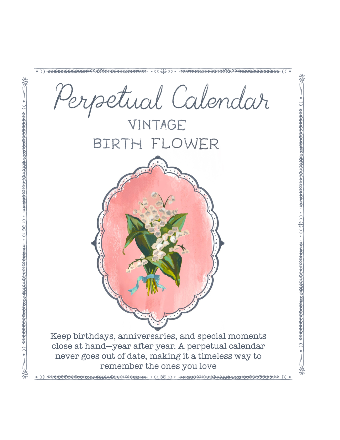 Birth Month Flower Perpetual Calendar | Vintage Floral Wall Hanging Calendar | Birthday Calendar | Notes & Special Dates Organizer